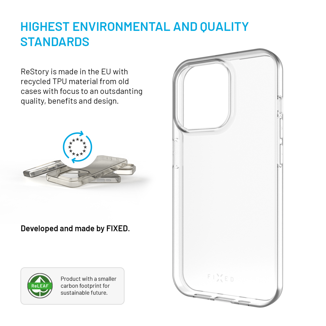 TPU gelový kryt FIXED ReStory pro Apple iPhone 15, šedý