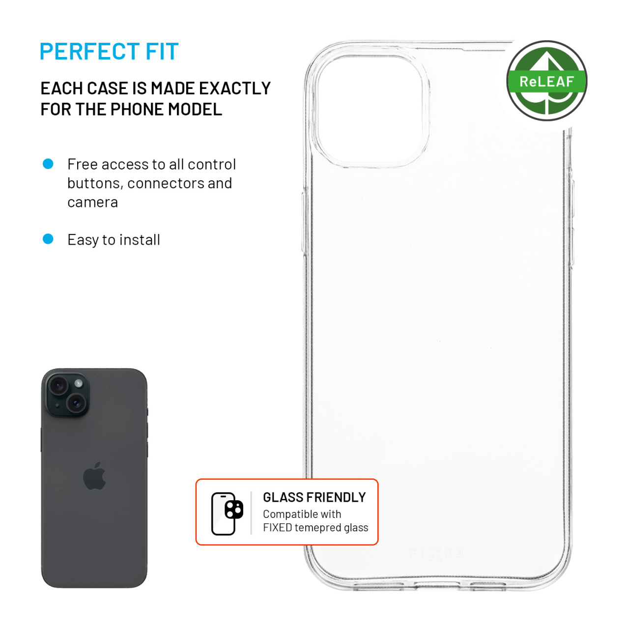 FIXED TPU gelový kryt ReStory AntiUV pro Apple iPhone 15 Plus, čirý