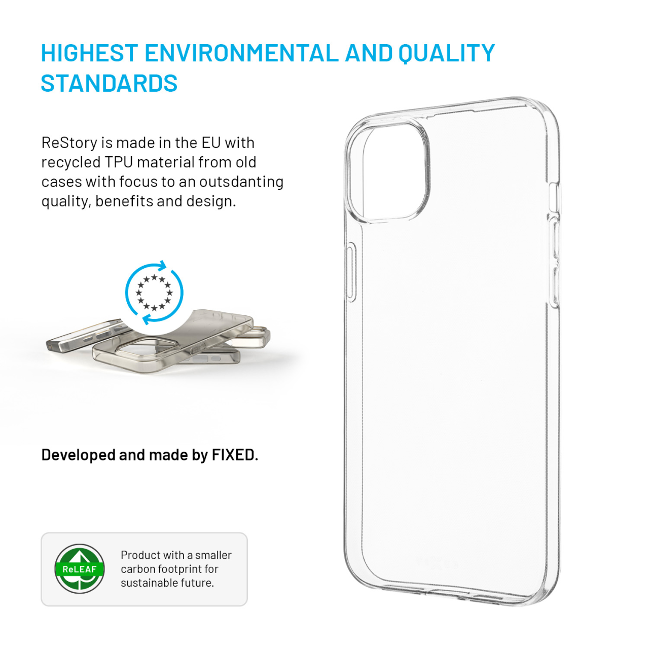 FIXED TPU gelový kryt ReStory AntiUV pro Apple iPhone 15 Plus, čirý