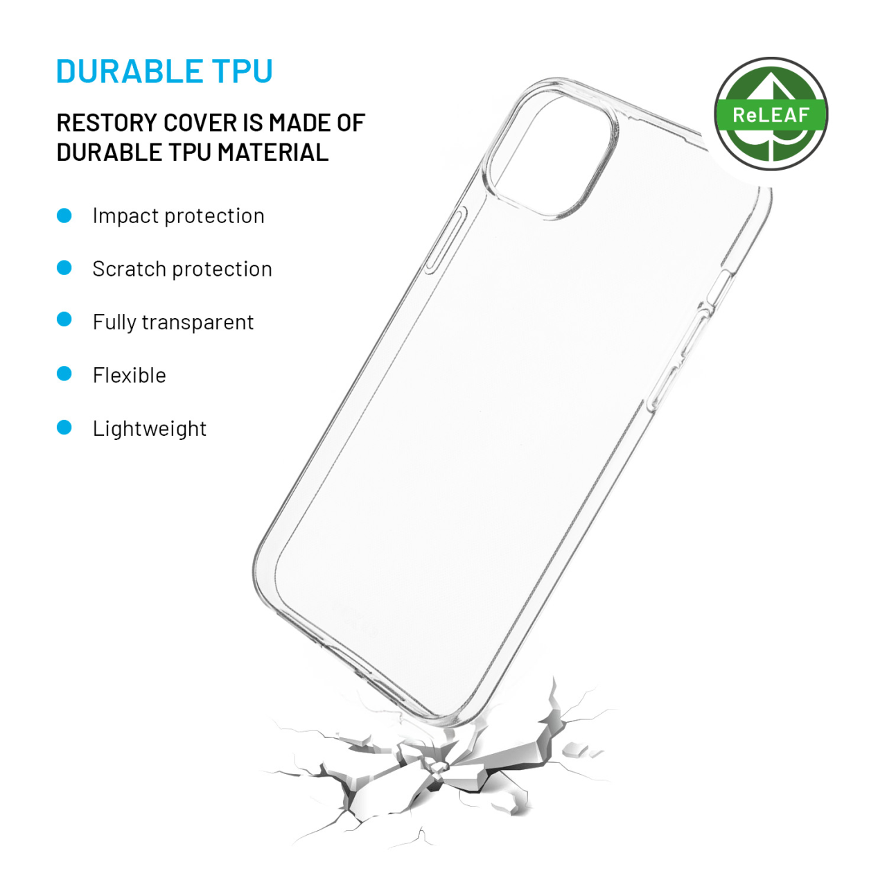 FIXED TPU gelový kryt ReStory AntiUV pro Apple iPhone 15 Plus, čirý