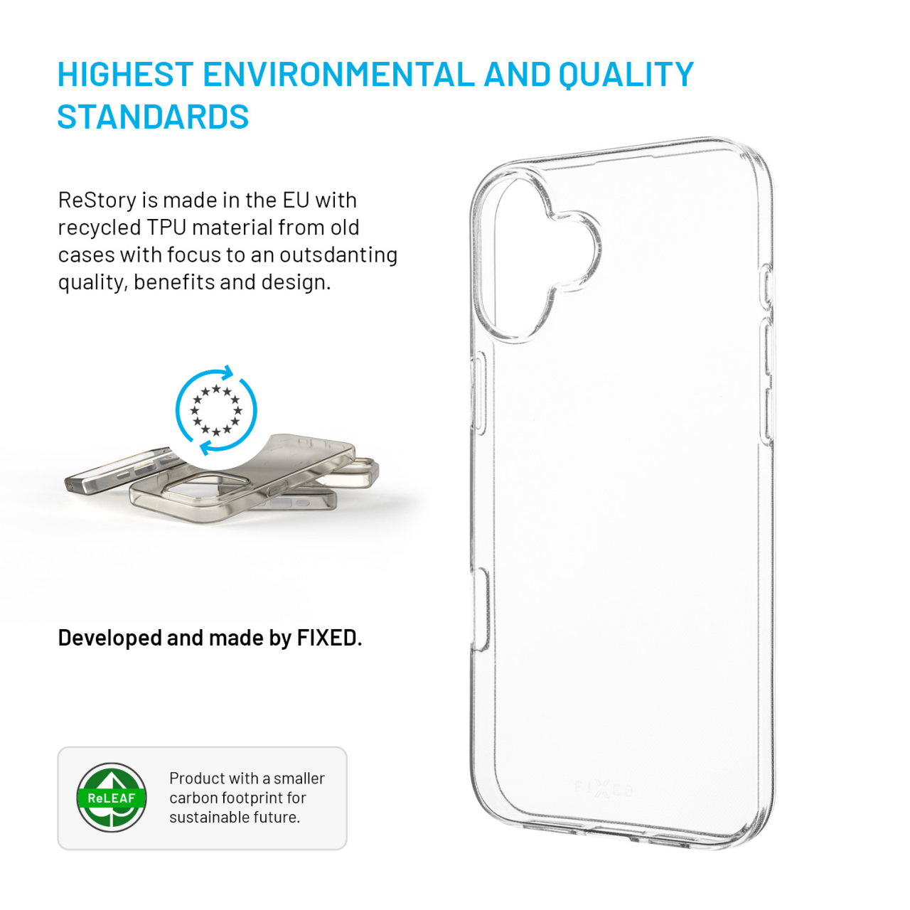 FIXED TPU gelový kryt ReStory AntiUV pro Apple iPhone 16 Plus, čirý