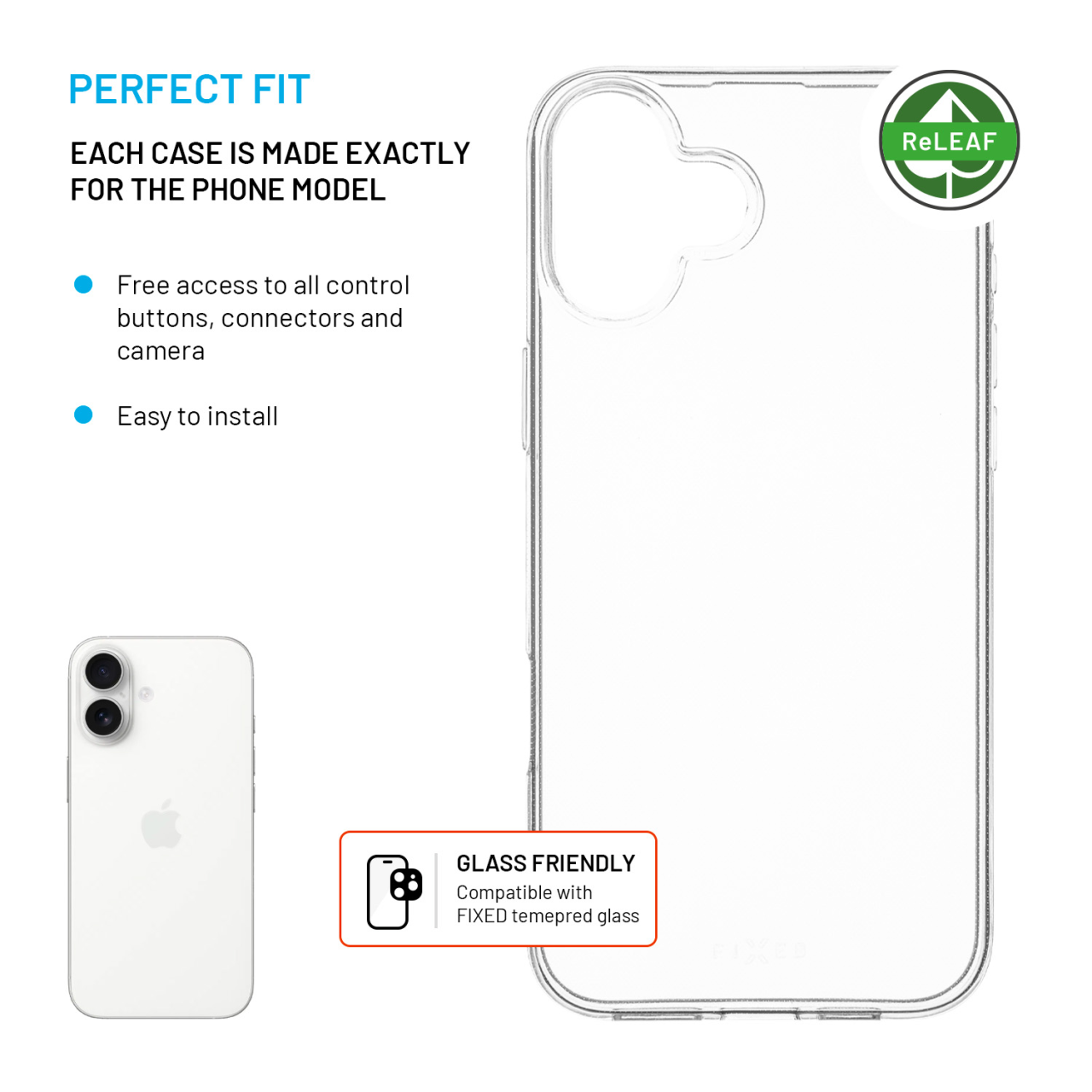 FIXED TPU gelový kryt ReStory AntiUV pro Apple iPhone 16 Plus, čirý