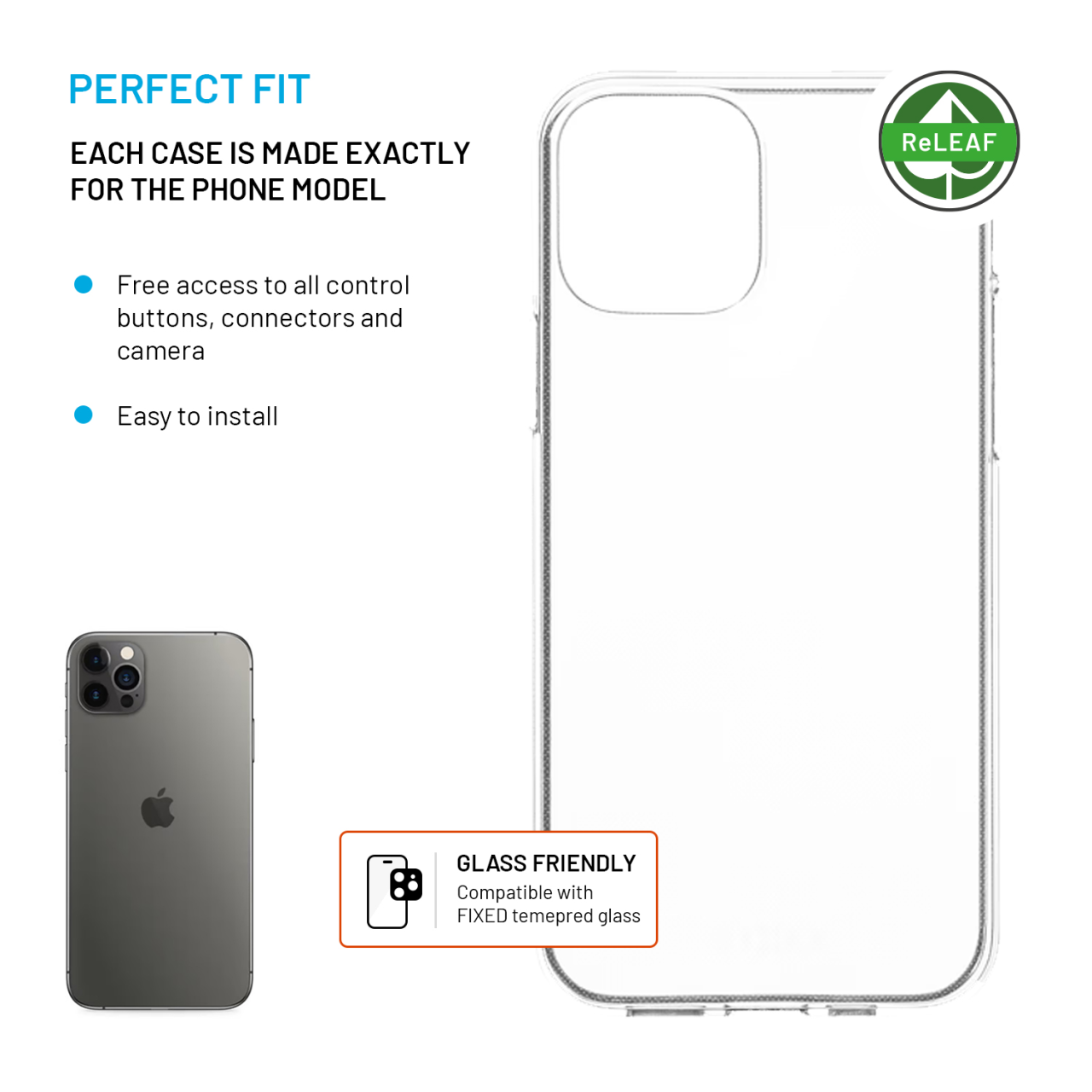FIXED TPU gelový kryt ReStory AntiUV pro Apple iPhone 12/12 Pro, čirý