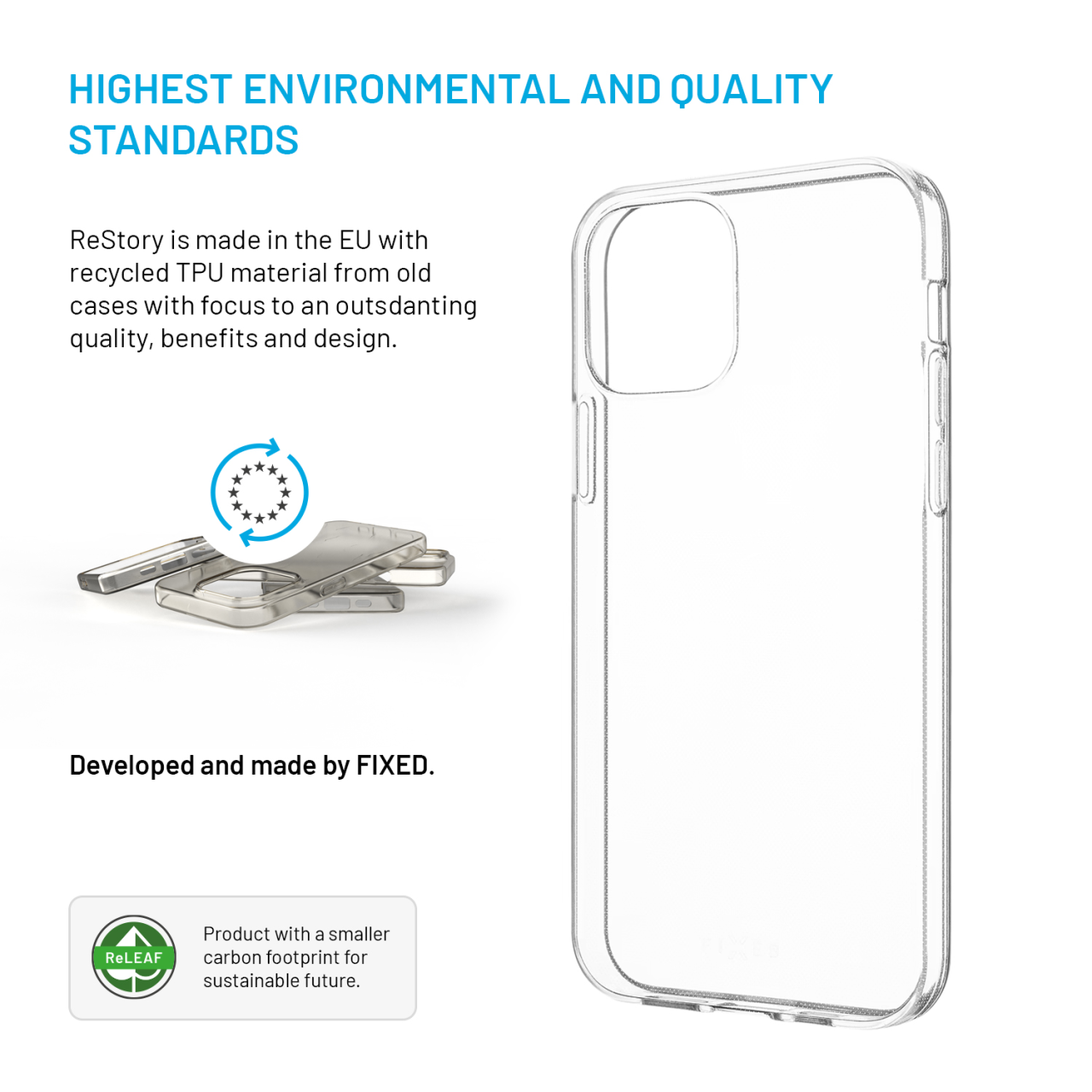 FIXED TPU gelový kryt ReStory AntiUV pro Apple iPhone 12/12 Pro, čirý