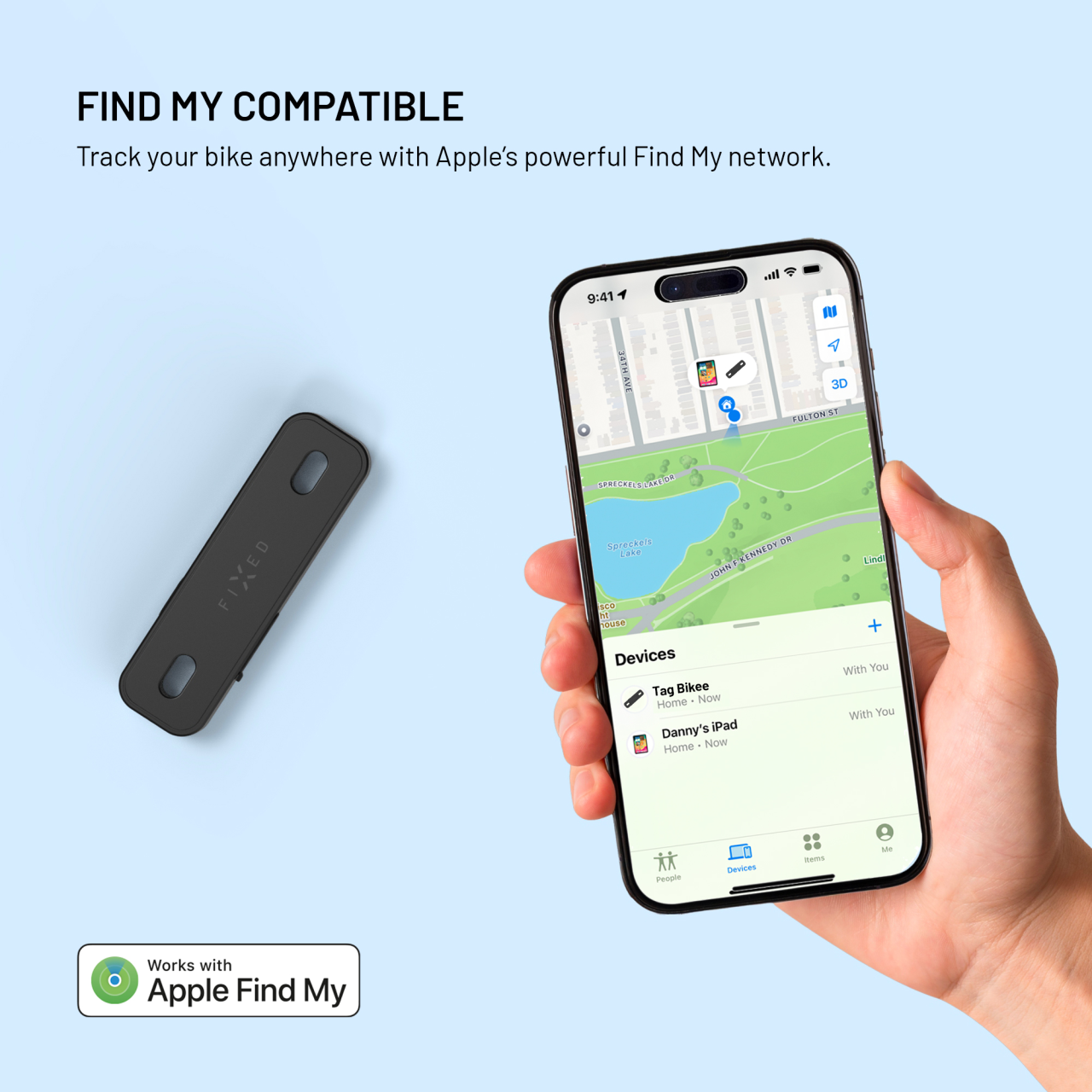 Smart tracker FIXED Tag Bikee s podporou Find My, černý