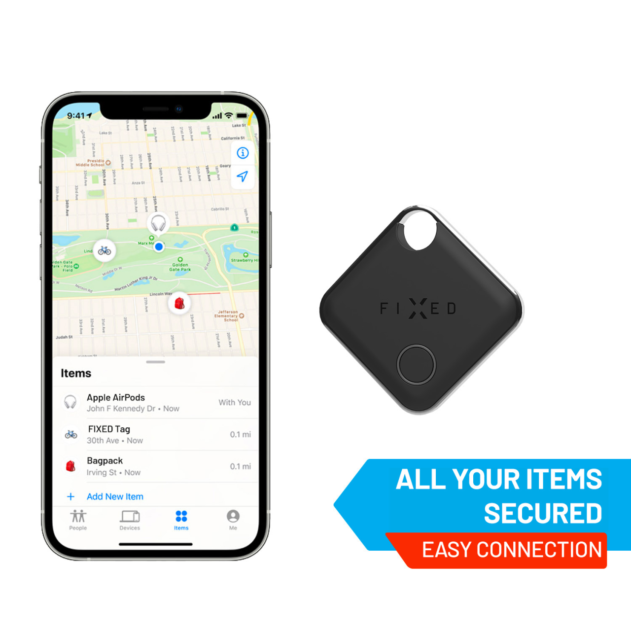 FIXED Smart tracker Tag s podporou Find My, černý