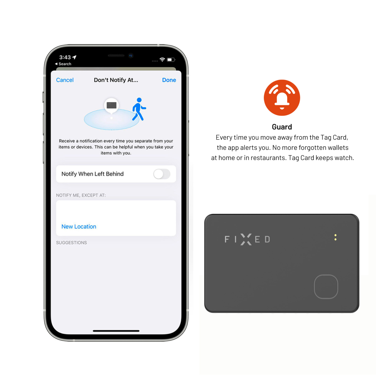 FIXED Smart tracker Tag Card s podporou Find My, bezdrátové nabíjení, černý