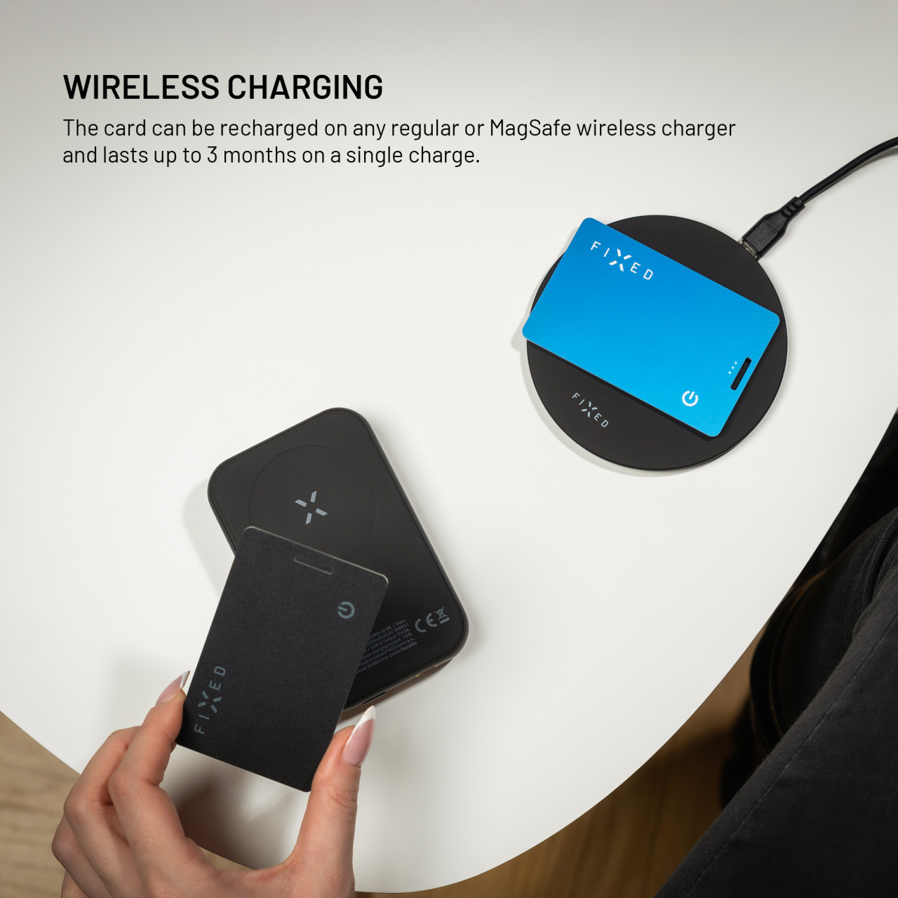 Smart tracker FIXED Tag Card 2 s podporou Find My, bezdrátové nabíjení, černý