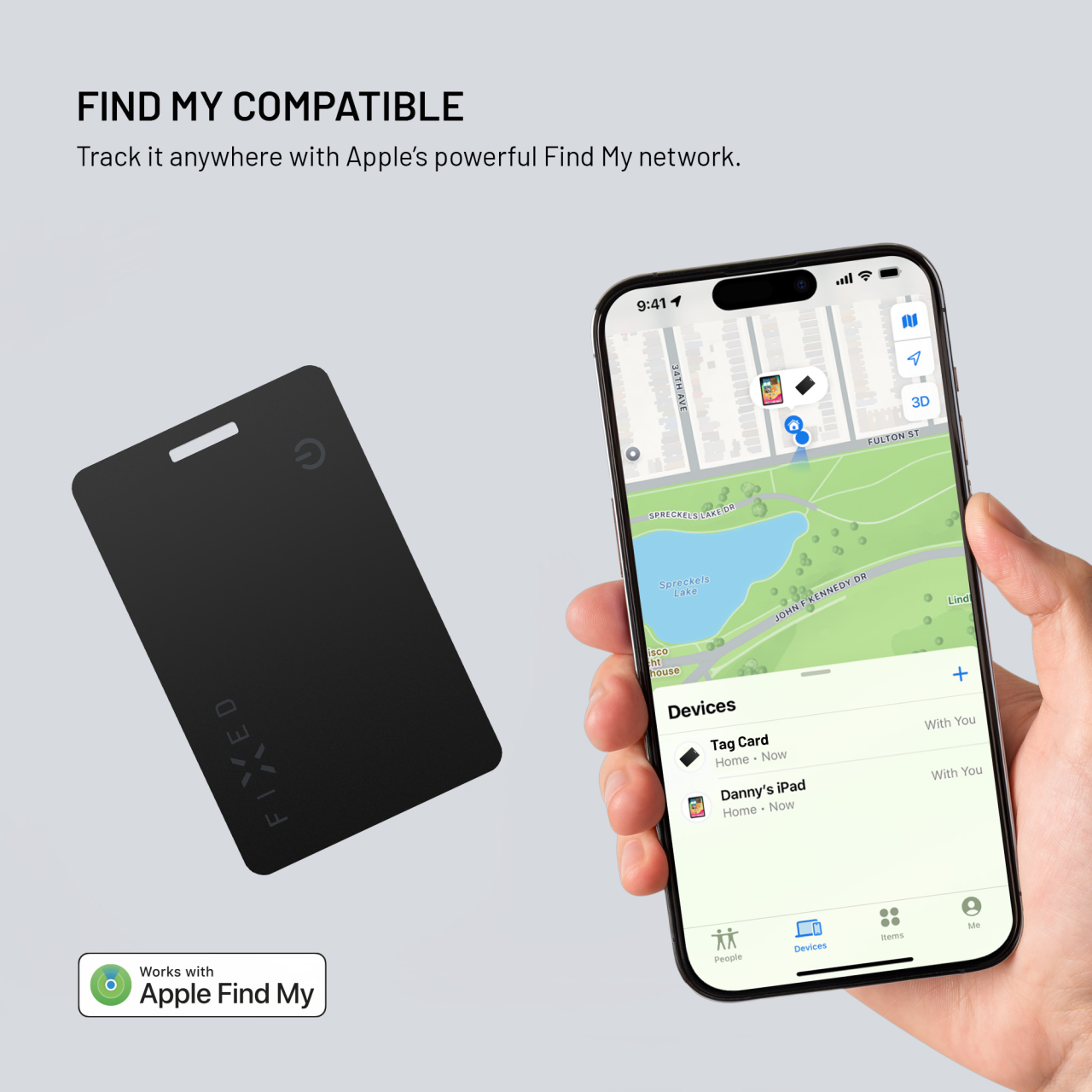 Smart tracker FIXED Tag Card 2 s podporou Find My, bezdrátové nabíjení, černý