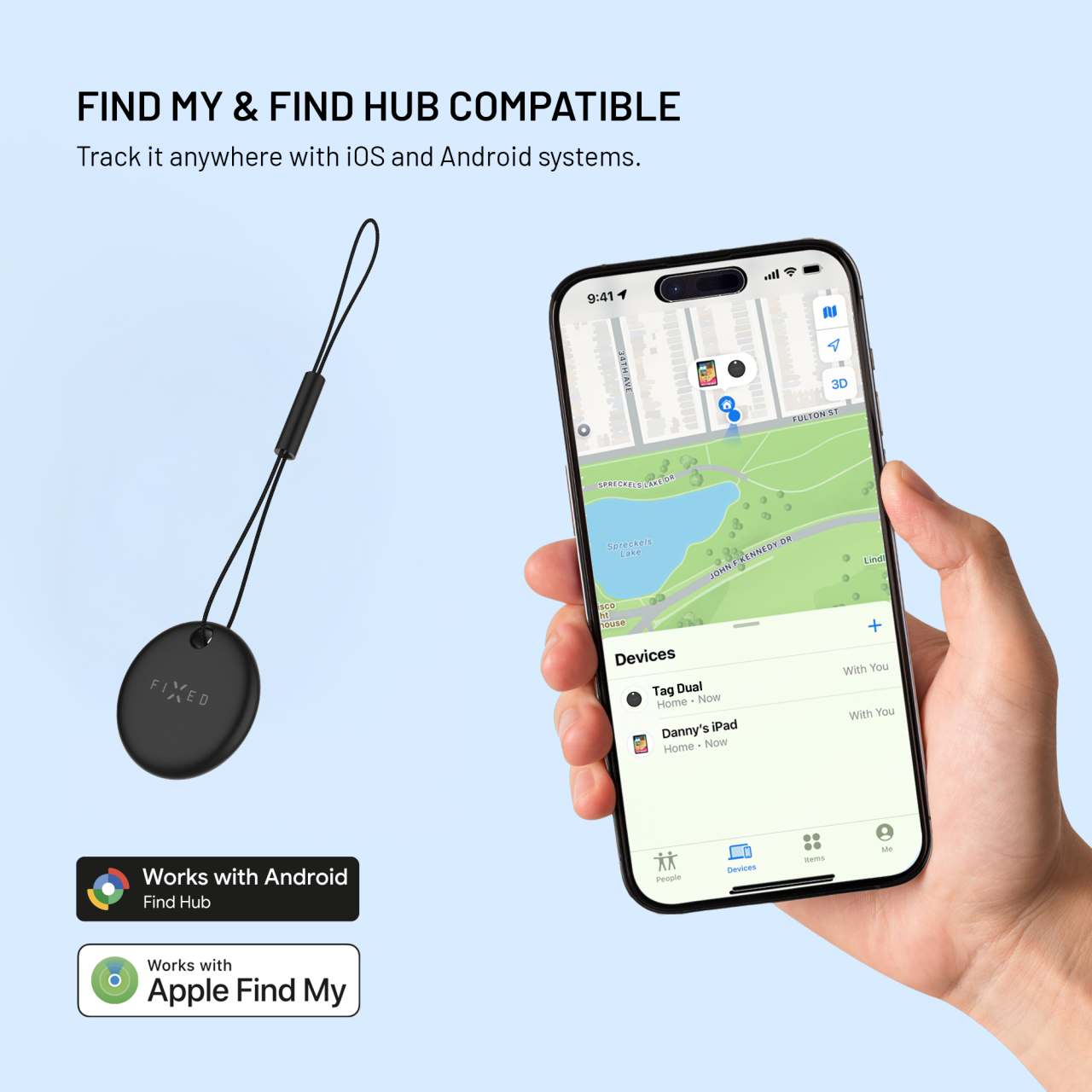 Smart tracker FIXED tag dual s podporou find my a find hub, černý