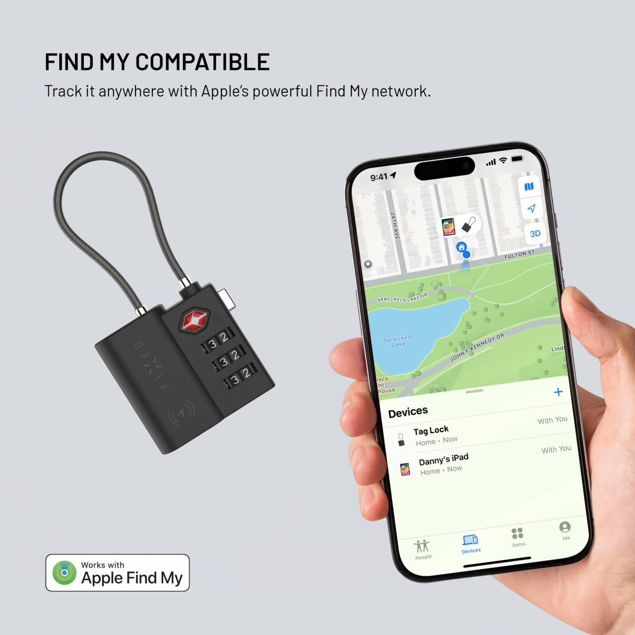 Smart tracker FIXED Tag Lock s podporou Find My a TSA, černý