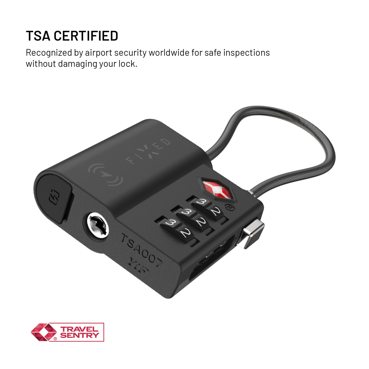 Smart tracker FIXED Tag Lock s podporou Find My a TSA, černý