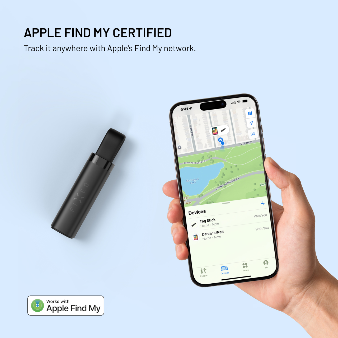 Smart tracker FIXED Tag Stick s podporou Find My, černý