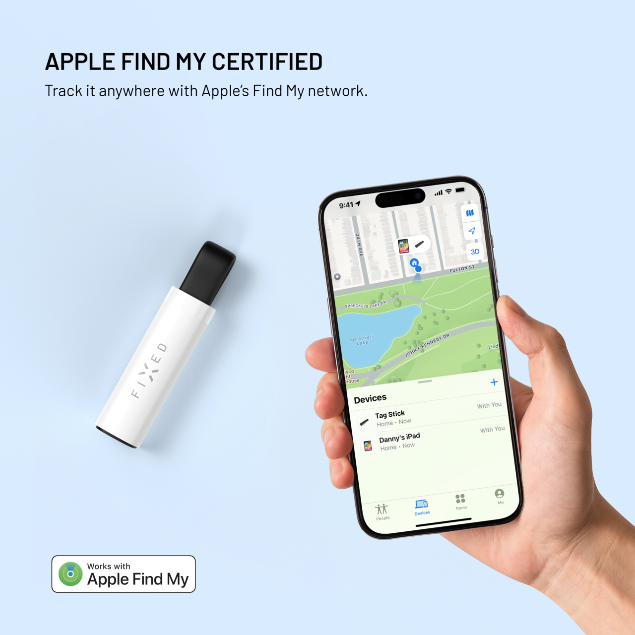 Smart tracker FIXED Tag Stick s podporou Find My, bílý