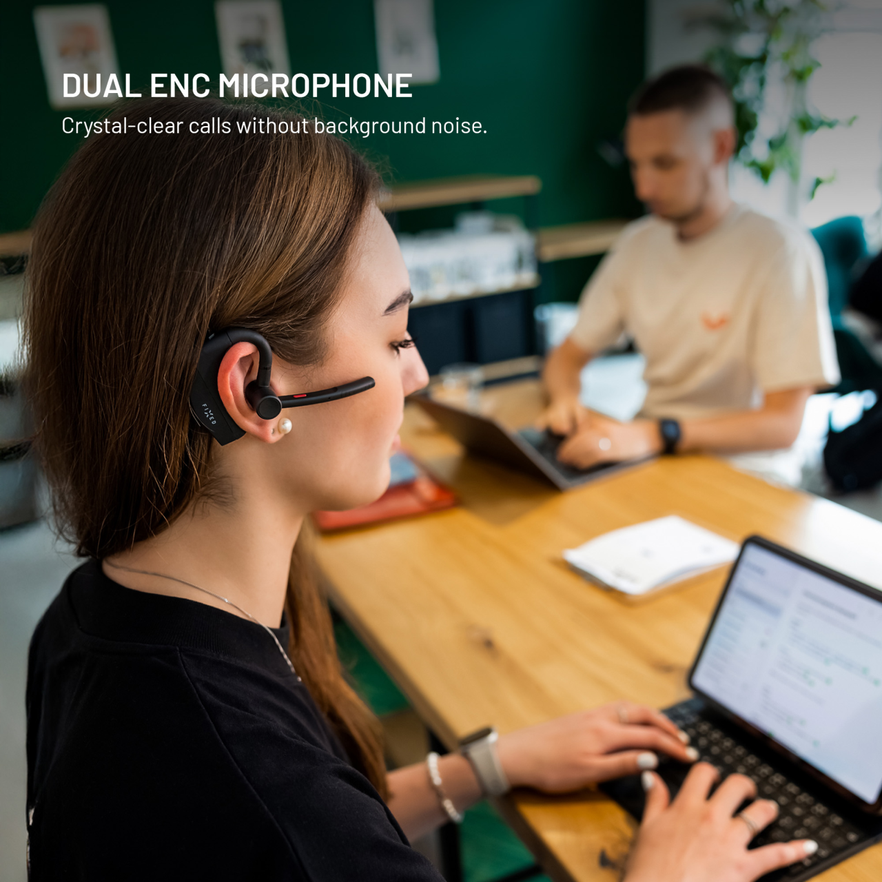 Bluetooth headset FIXED Talk Pro s ENC a otevřenou konstrukcí, černý