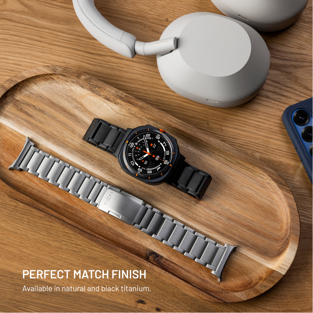 Titanový řemínek FIXED Titanium Strap pro Garmin QuickFit 22mm, přírodní titan