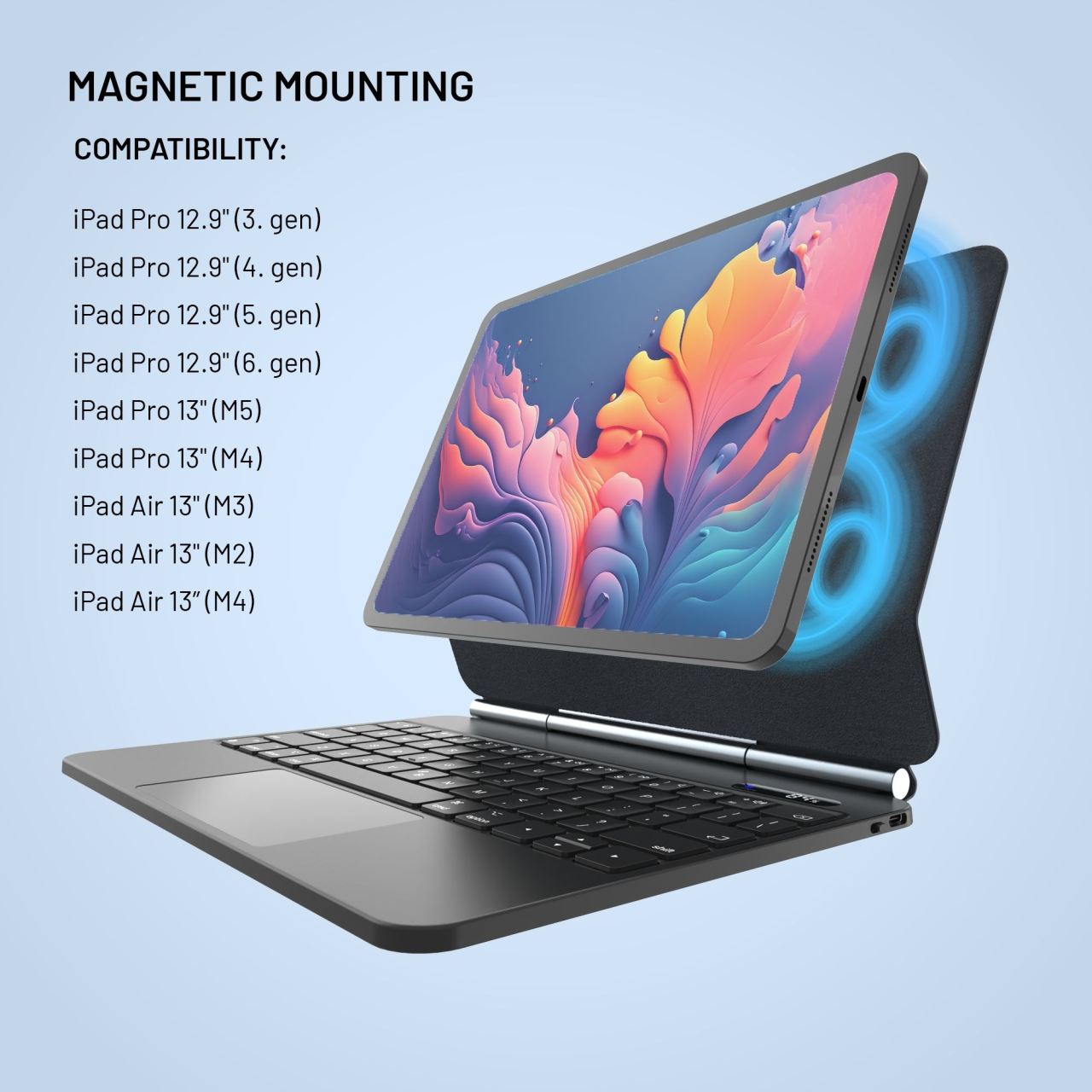 Pouzdro s bezdrátovou klávesnicí FIXED typee pro Apple iPad pro 12,9"/iPad pro 13"/iPad Air 13", CZ, černé