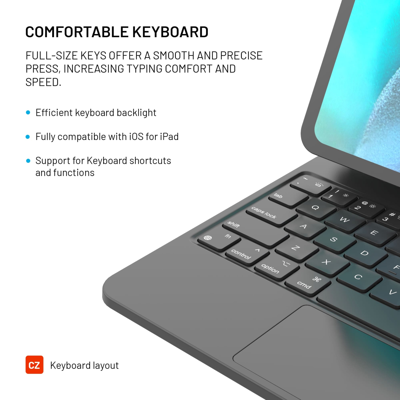 Pouzdro s bezdrátovou klávesnicí FIXED Typee pro Apple iPad Pro 12,9" (2018-2022)/iPad Pro 13"/iPad Air 13", CZ, černé