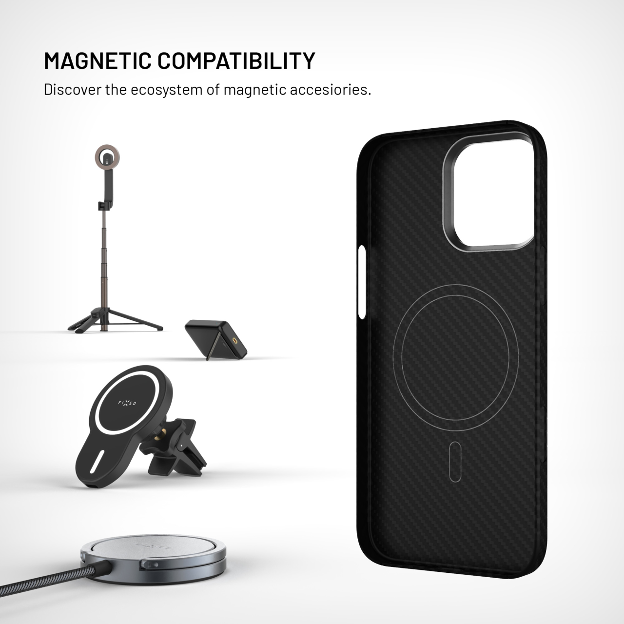 Aramidový zadní kryt FIXED MagVelar s podporou Magsafe pro Apple iPhone 16 Pro Max, černý