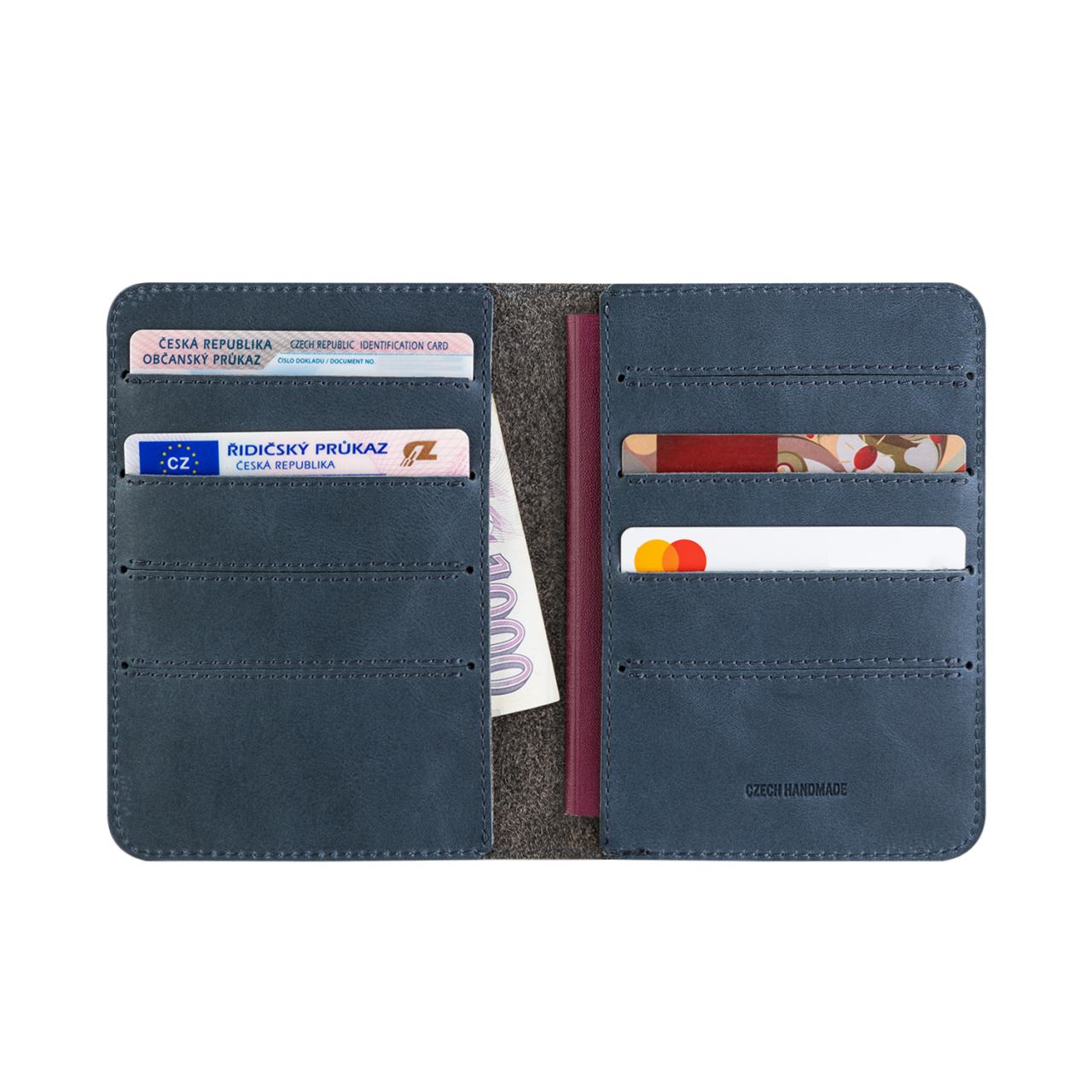 FIXED Kožená peněženka Passport, velikost cestovního pasu, modrá