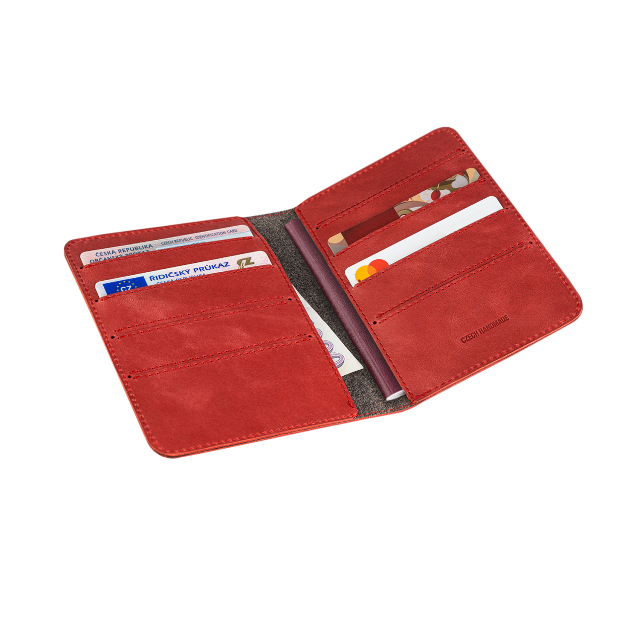 FIXED Kožená peněženka Passport, velikost cestovního pasu, červená