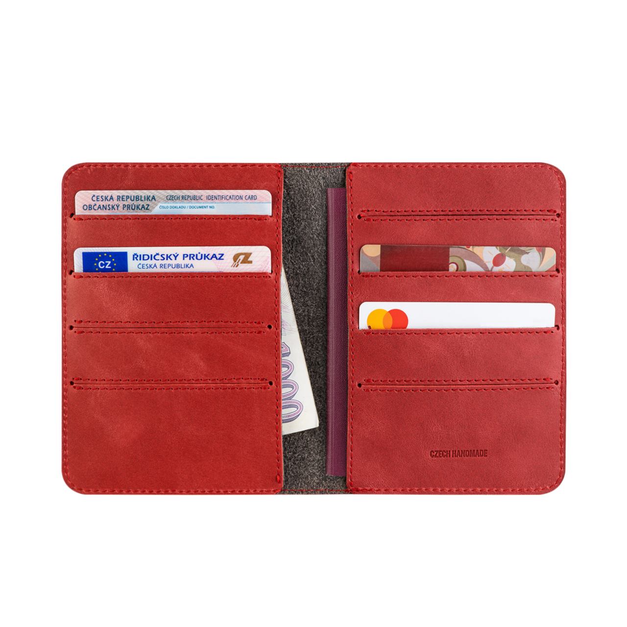 FIXED Kožená peněženka Passport, velikost cestovního pasu, červená