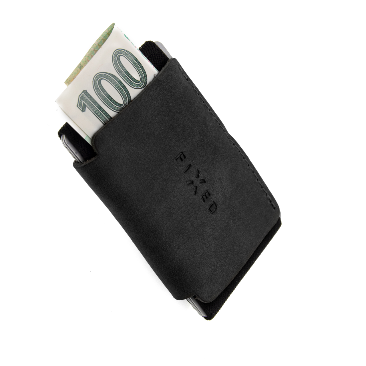 FIXED Kožená peněženka Tiny Wallet z pravé hovězí kůže, černá