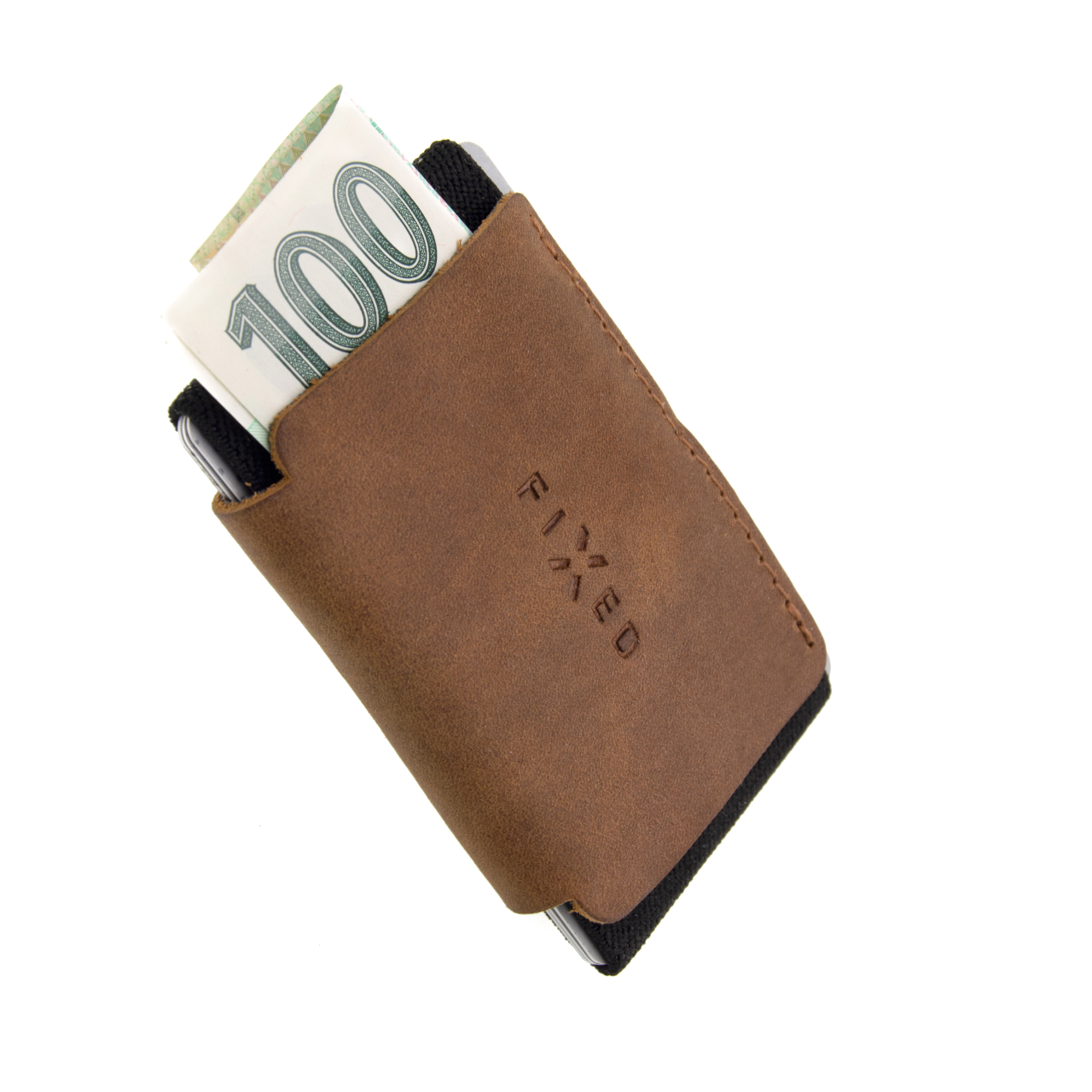 FIXED Kožená peněženka Tiny Wallet z pravé hovězí kůže, hnědá