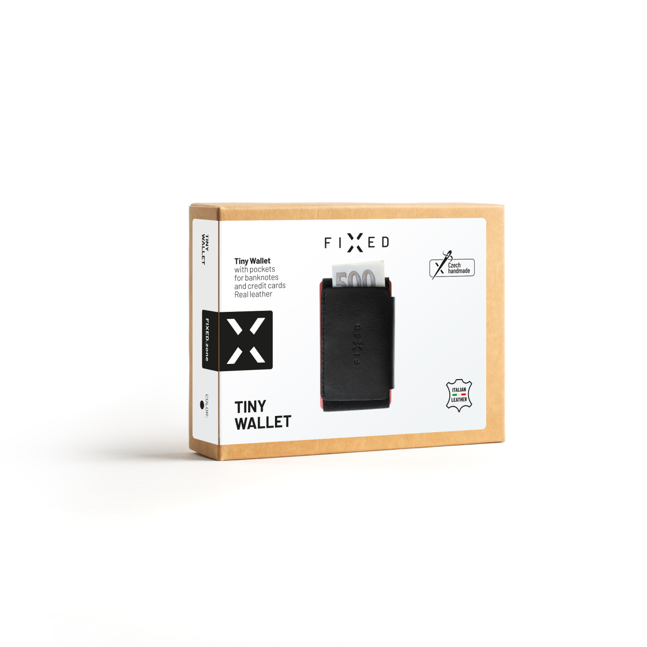 FIXED Kožená peněženka Tiny Wallet z pravé hovězí kůže, černá