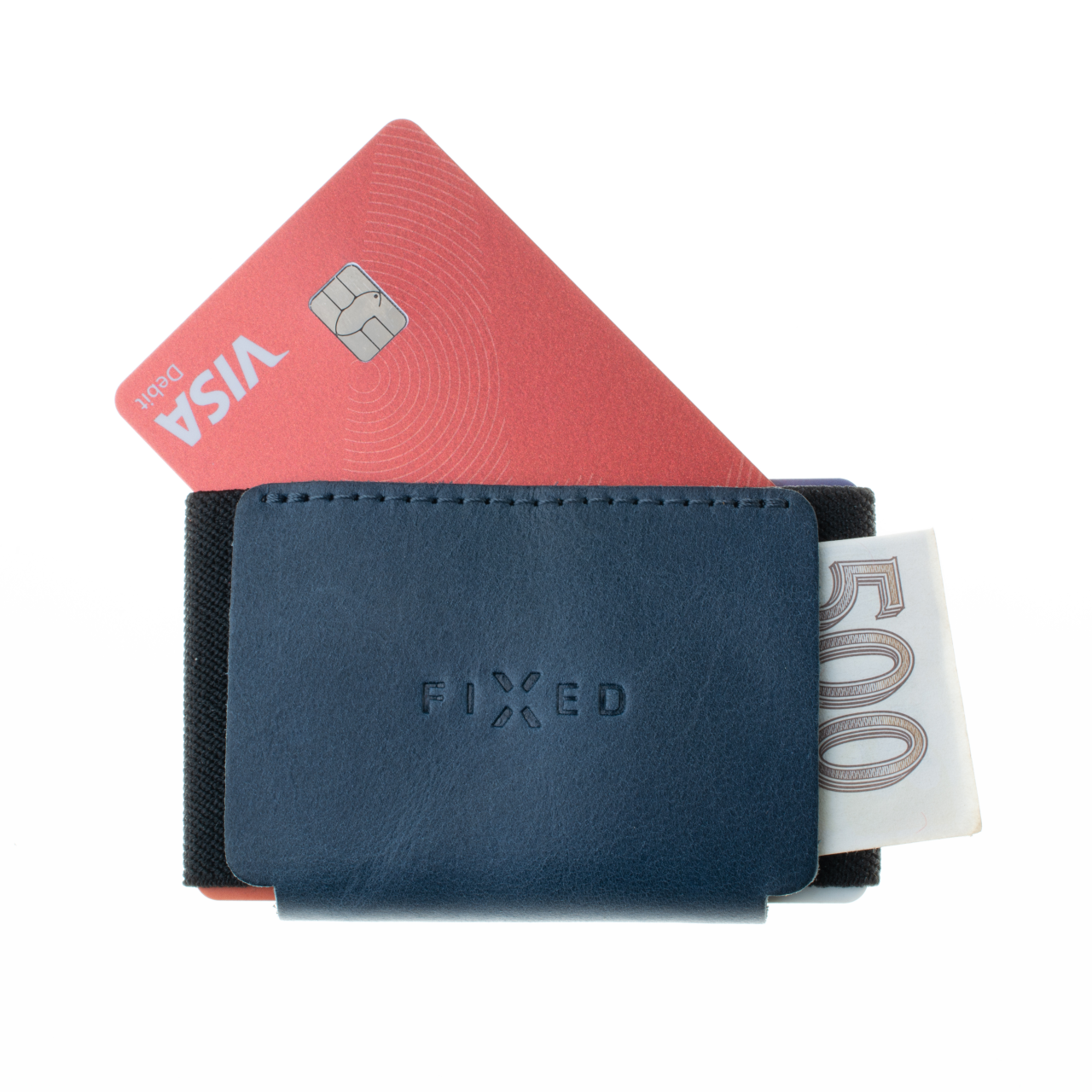 FIXED Kožená peněženka Tiny Wallet z pravé hovězí kůže, modrá