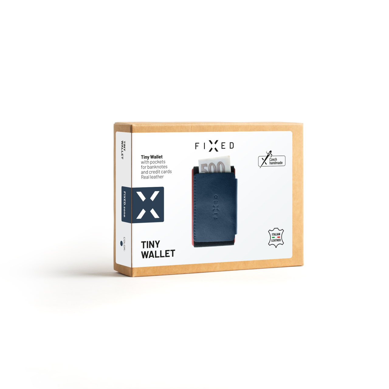 FIXED Kožená peněženka Tiny Wallet z pravé hovězí kůže, modrá