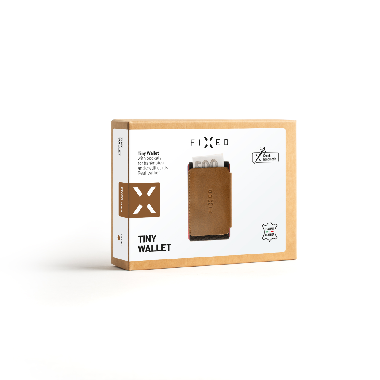 FIXED Kožená peněženka Tiny Wallet z pravé hovězí kůže, hnědá
