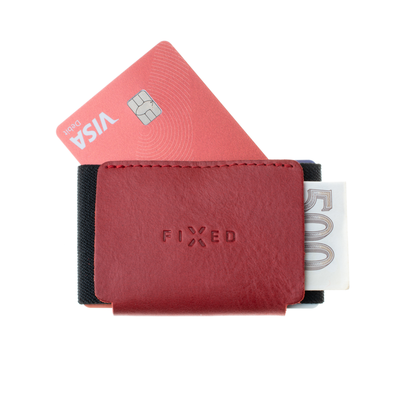 FIXED Kožená peněženka Tiny Wallet z pravé hovězí kůže, červená