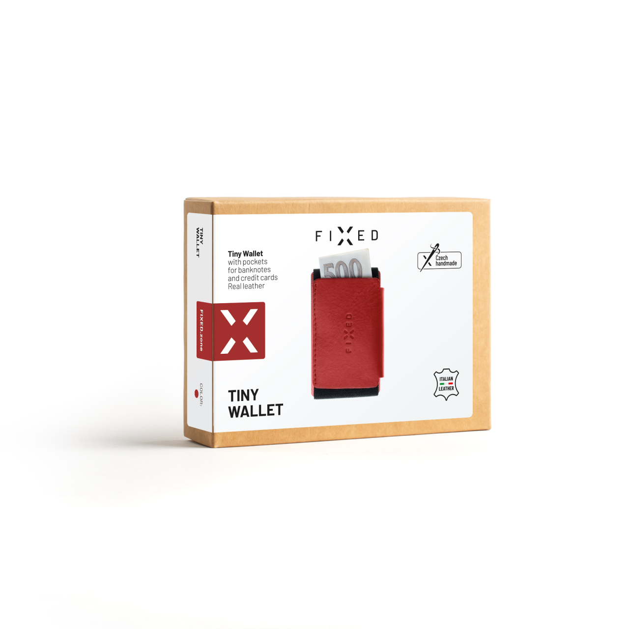 FIXED Kožená peněženka Tiny Wallet z pravé hovězí kůže, červená