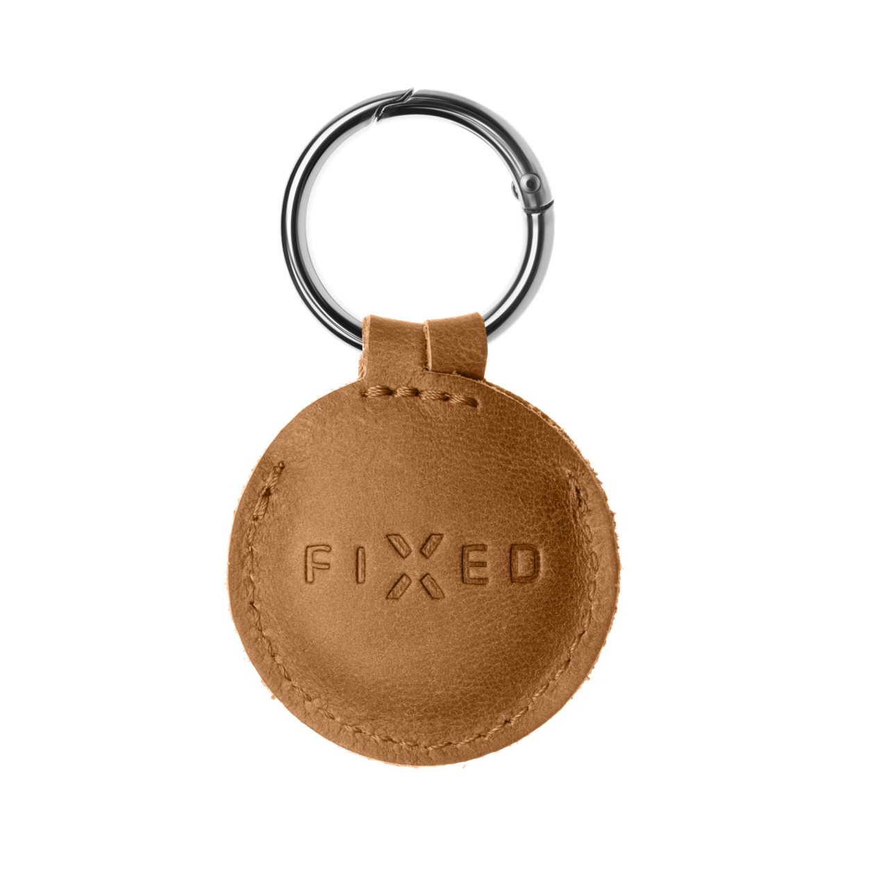 FIXED Pouzdro Case for AirTag z pravé hovězí kůže s karabinou, hnědé