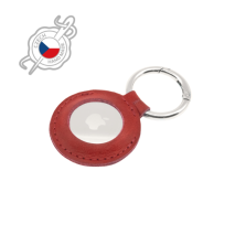 FIXED Pouzdro Case for AirTag z pravé hovězí kůže s karabinou, červené