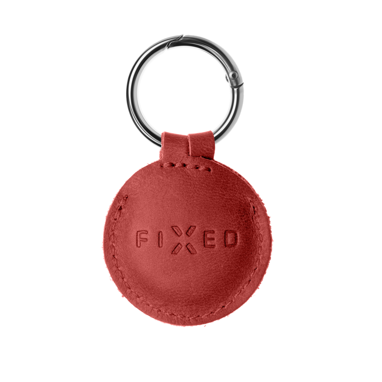 FIXED Pouzdro Case for AirTag z pravé hovězí kůže s karabinou, červené