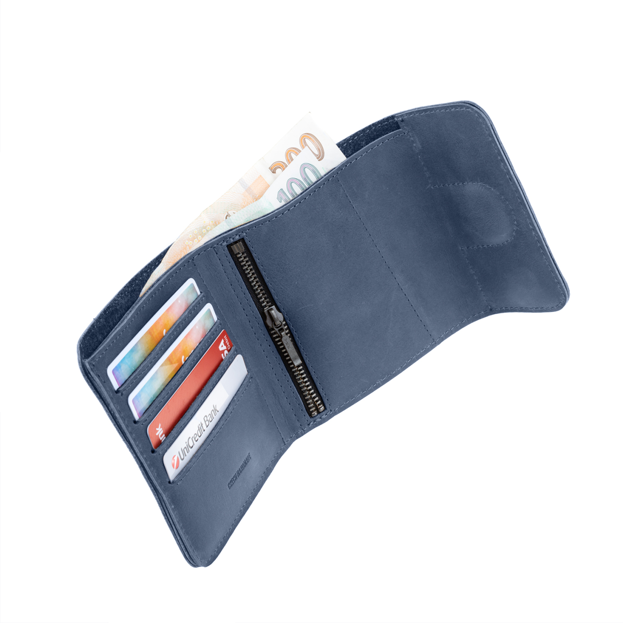 FIXED Kožená peněženka Classic Wallet for AirTag z pravé hovězí kůže, modrá