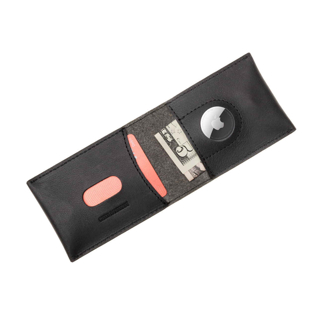 FIXED Kožená peněženka Wallet for AirTag z pravé hovězí kůže, černá