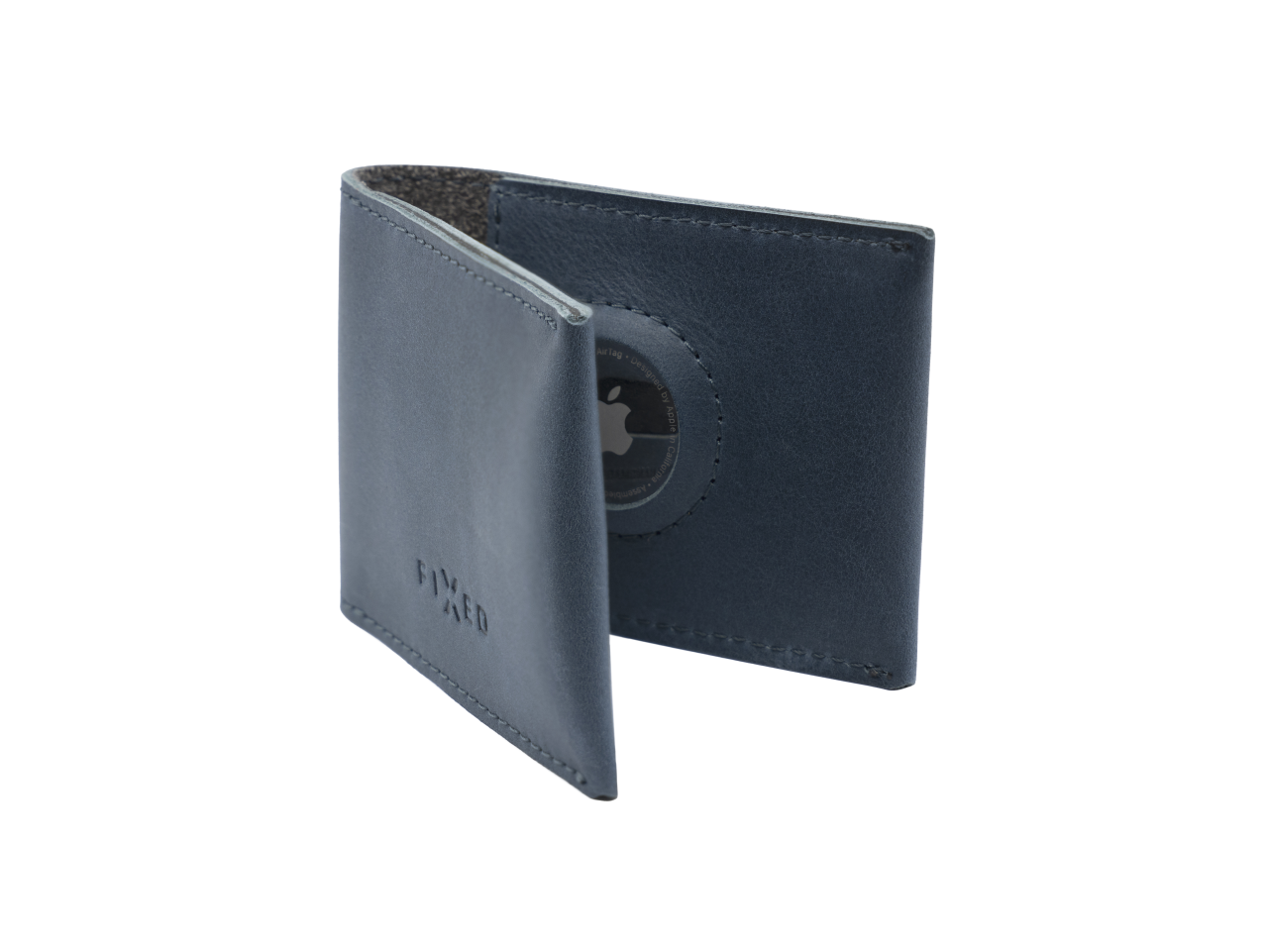 FIXED Kožená peněženka Wallet for AirTag z pravé hovězí kůže, modrá