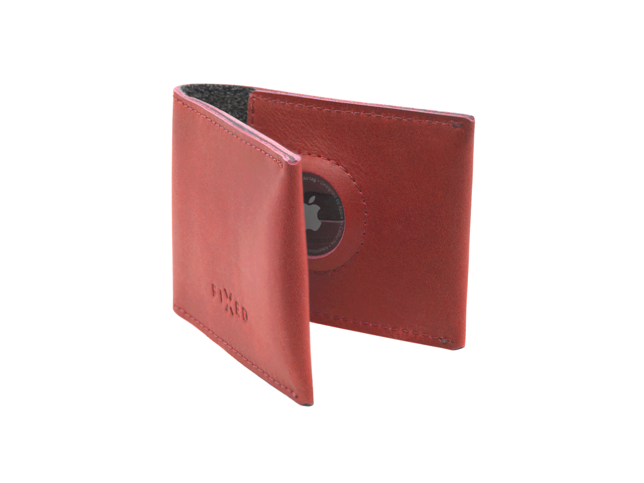 FIXED Kožená peněženka Wallet for AirTag z pravé hovězí kůže, červená