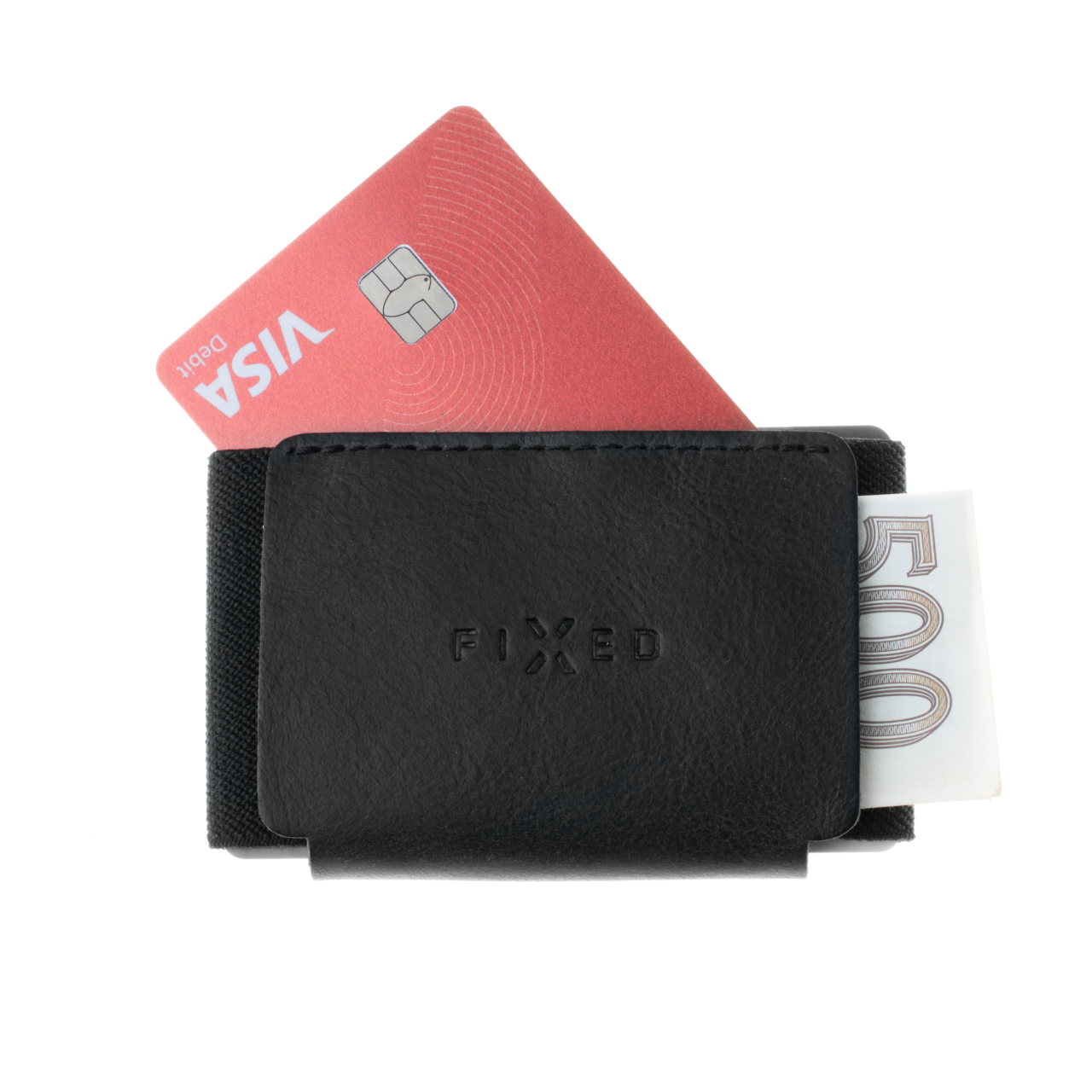 FIXED Kožená peněženka Tiny Wallet for AirTag z pravé hovězí kůže, černá
