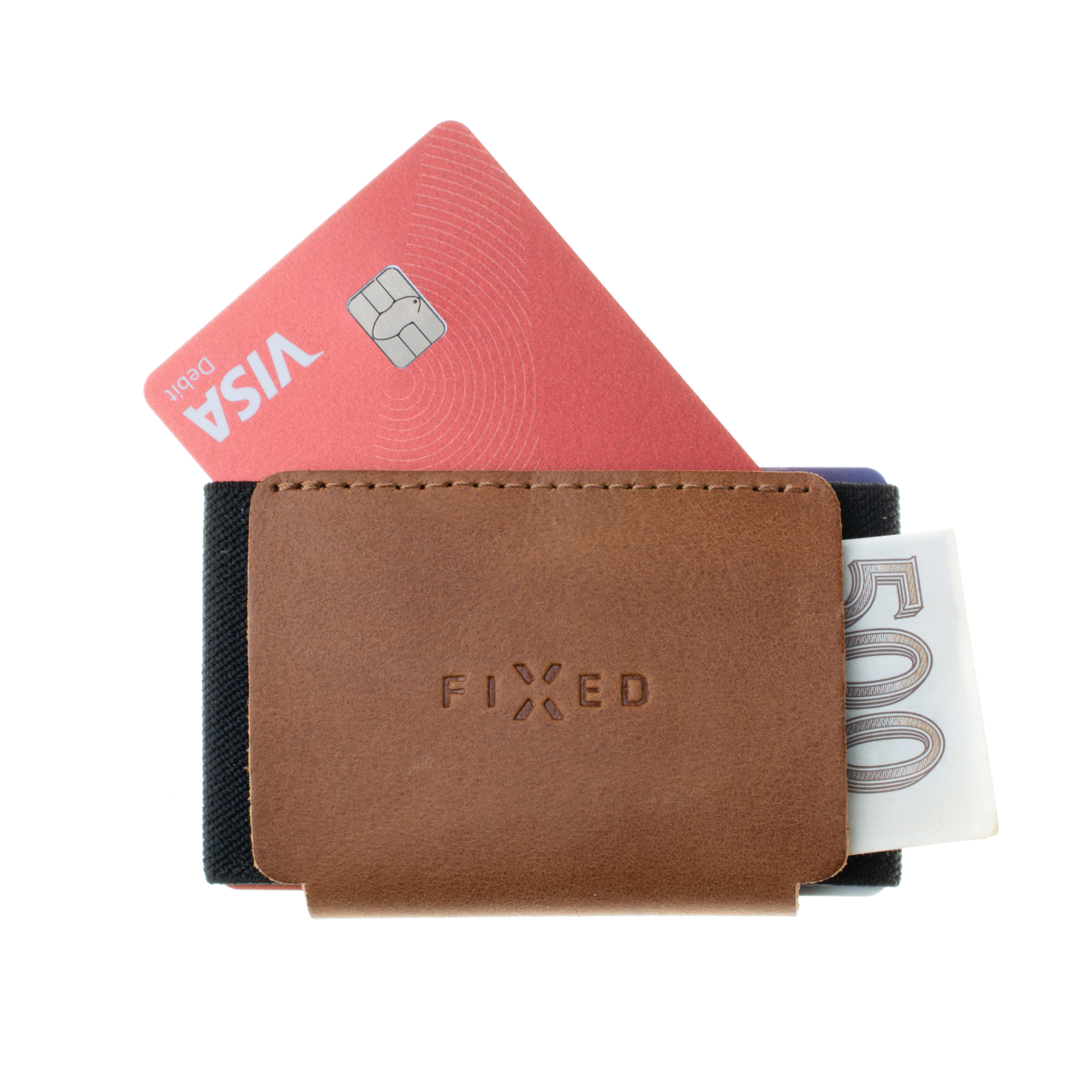 FIXED Kožená peněženka Tiny Wallet for AirTag z pravé hovězí kůže, hnědá