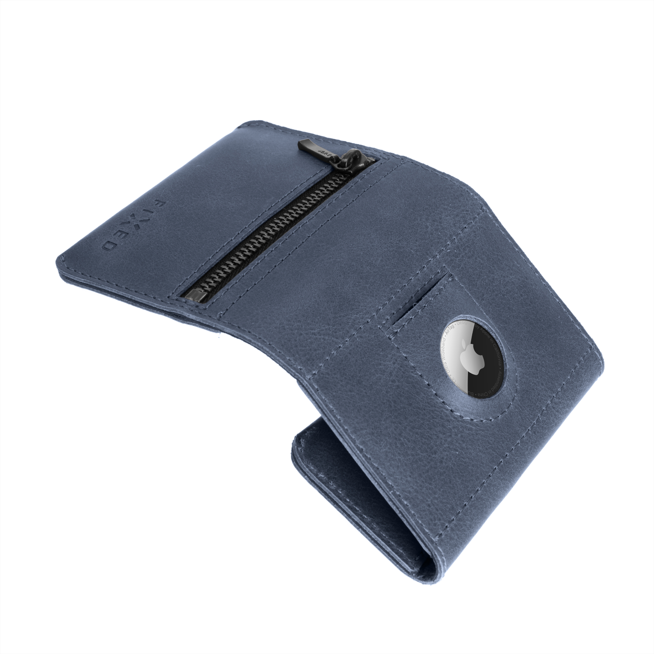 FIXED Kožená peněženka Tripple Wallet for AirTag z pravé hovězí kůže, modrá