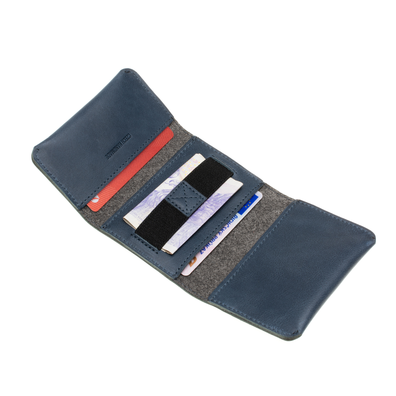 FIXED Kožená peněženka Tripple Wallet for AirTag z pravé hovězí kůže, modrá