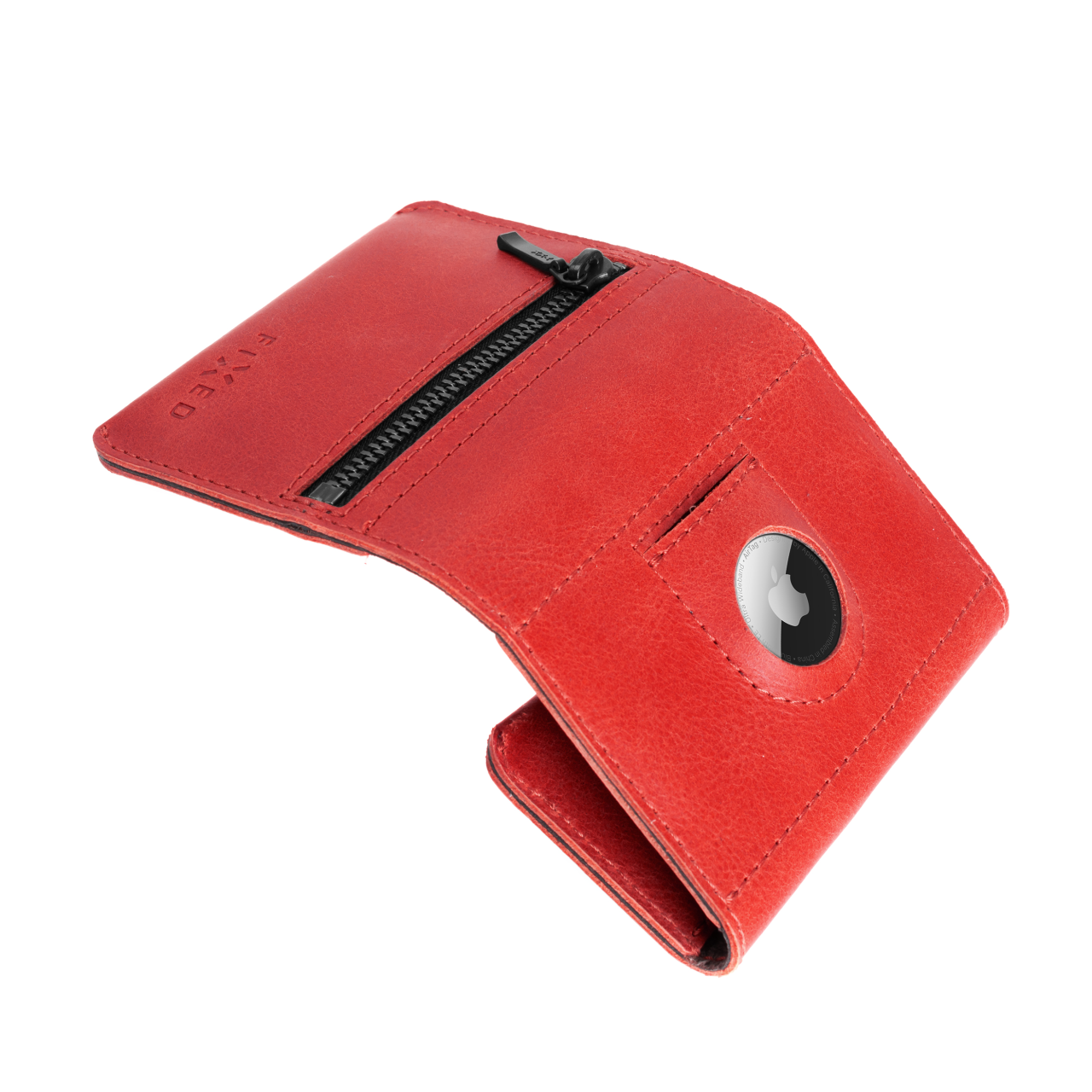 FIXED Kožená peněženka Tripple Wallet for AirTag z pravé hovězí kůže, červená
