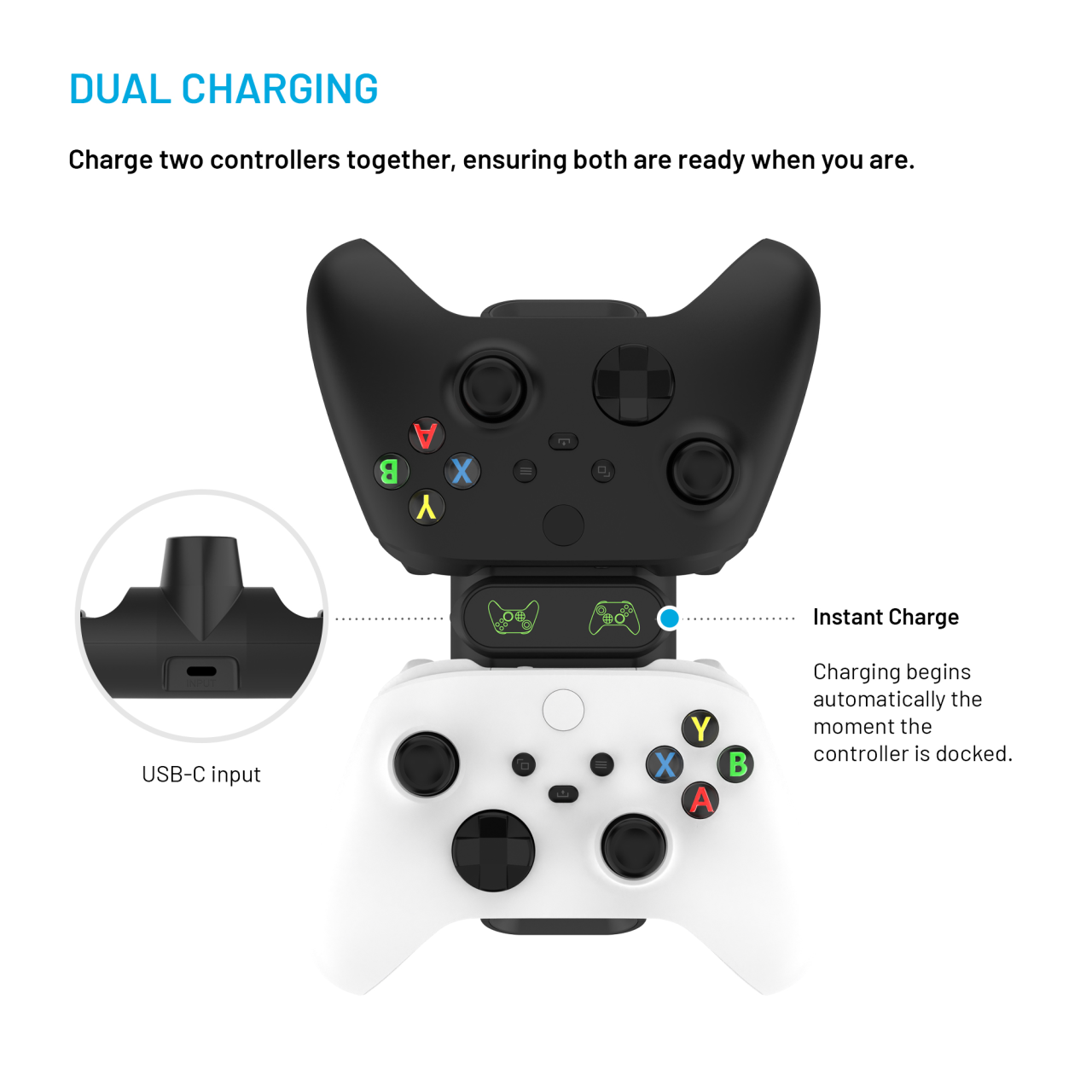FIXED Dobíjecí stanice pro dva bezdrátové ovladače Xbox Series S, X a One, černá