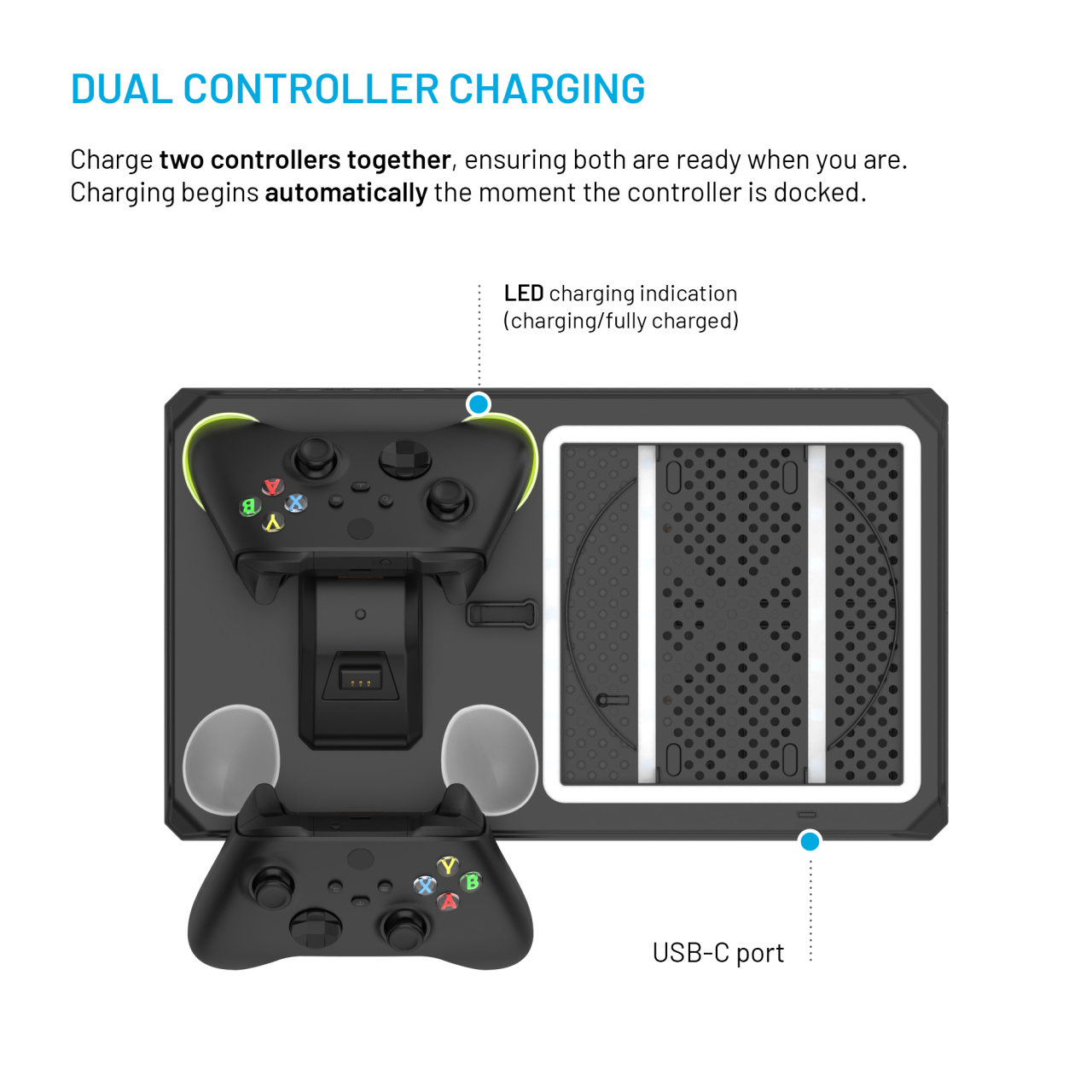 FIXED Multifunkční stanice pro Xbox Series X a S s odvětráváním a nabíjením pro dva ovladače Xbox, černá