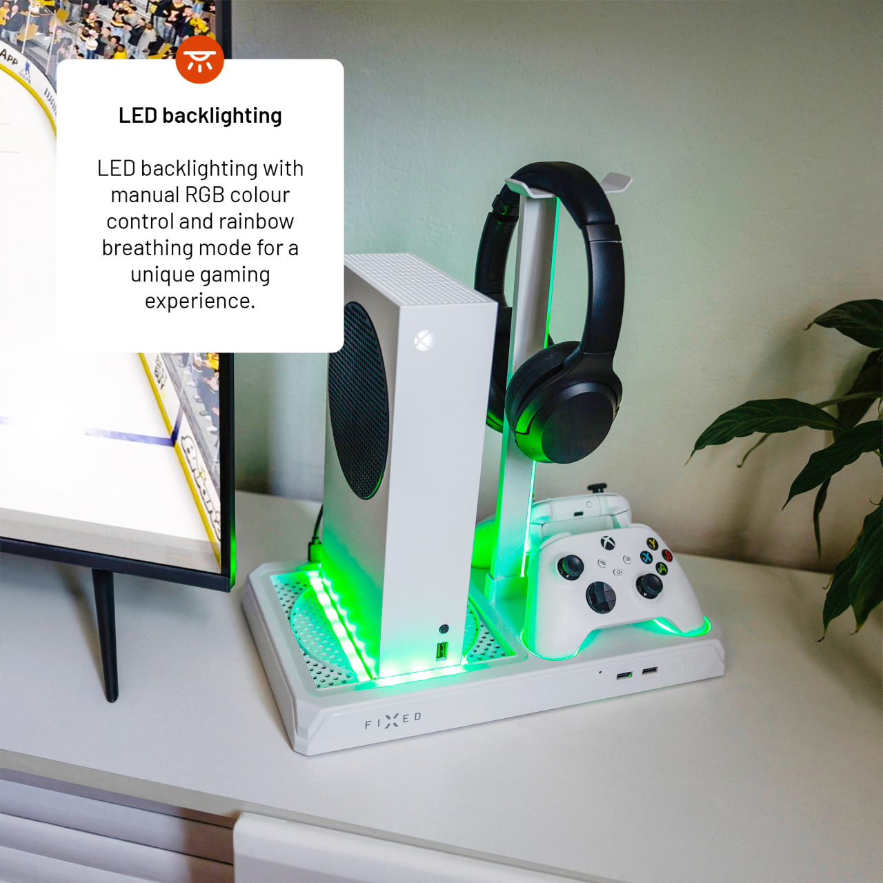 Multifunkční stanice pro Xbox Series X a S s odvětráváním a nabíjením pro dva ovladače Xbox - Fixed, bílá
