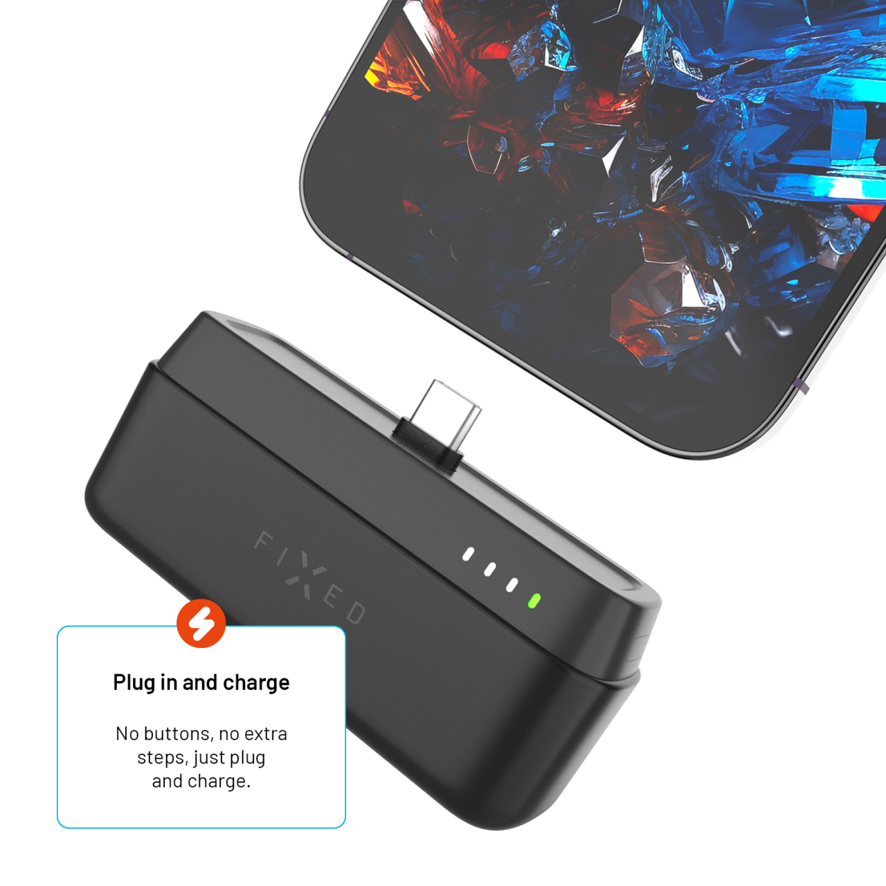 FIXED Powerbanka Zen 5 Plug-in s výstupem PD 20W, 5 000 mAh, černá